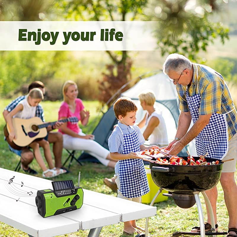 Weather Solar Crank AM/FM NOAA Radio with Portable 2000mAh Power Bank, Bright Flashlight and Reading Lamp for Household and Outdoor Survival (Green)