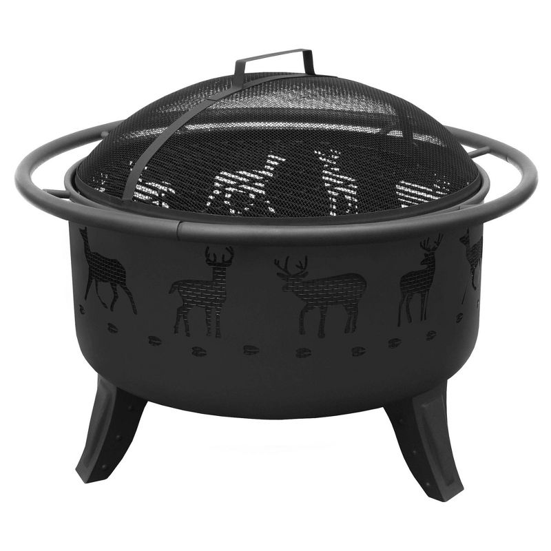 29.5" Patio Lights Deer Tracks Wood Burning Fire Pit - Black - Landmann
