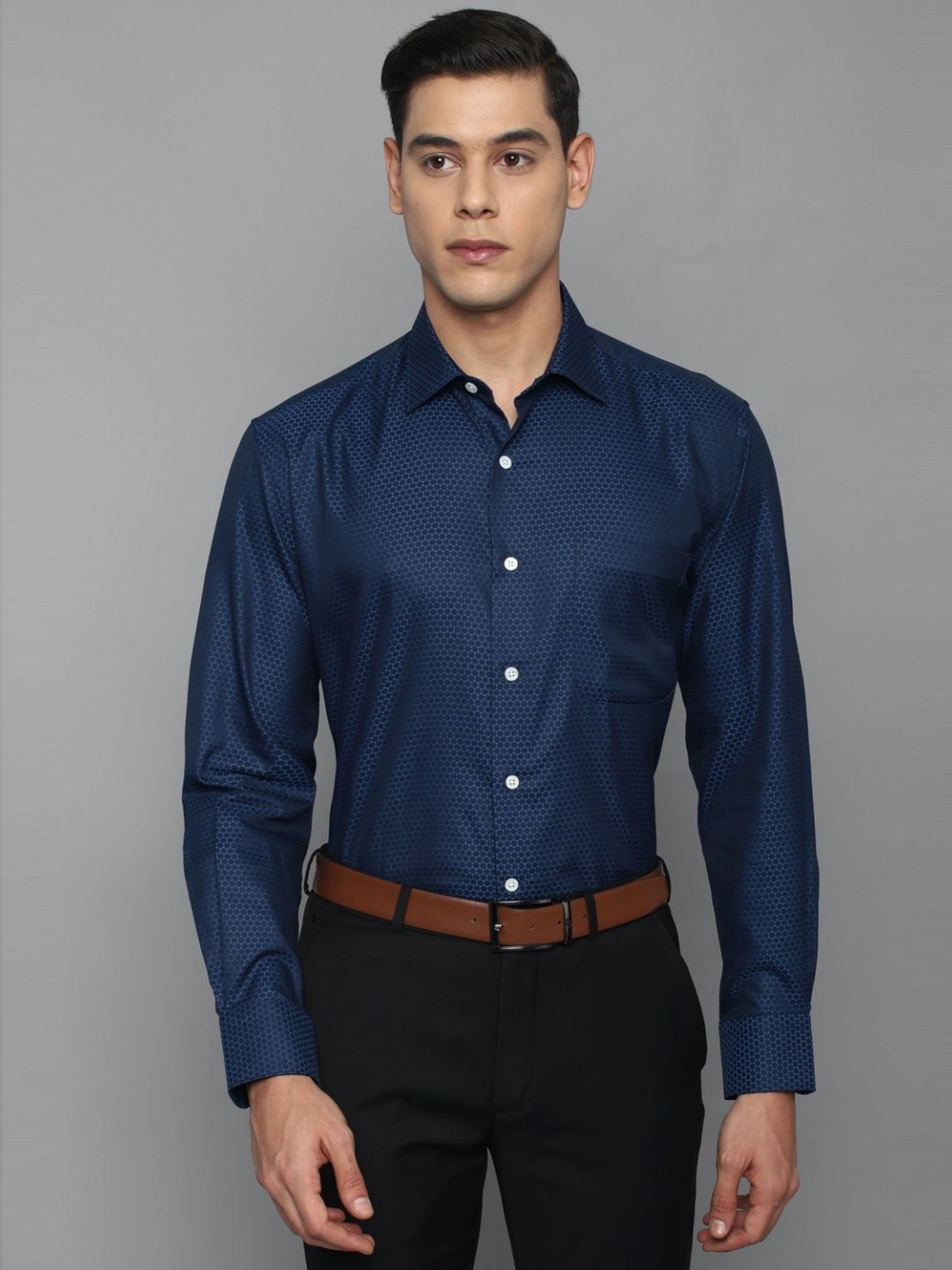Louis Philippe Navy Cotton Regular Fit Printed Shirt