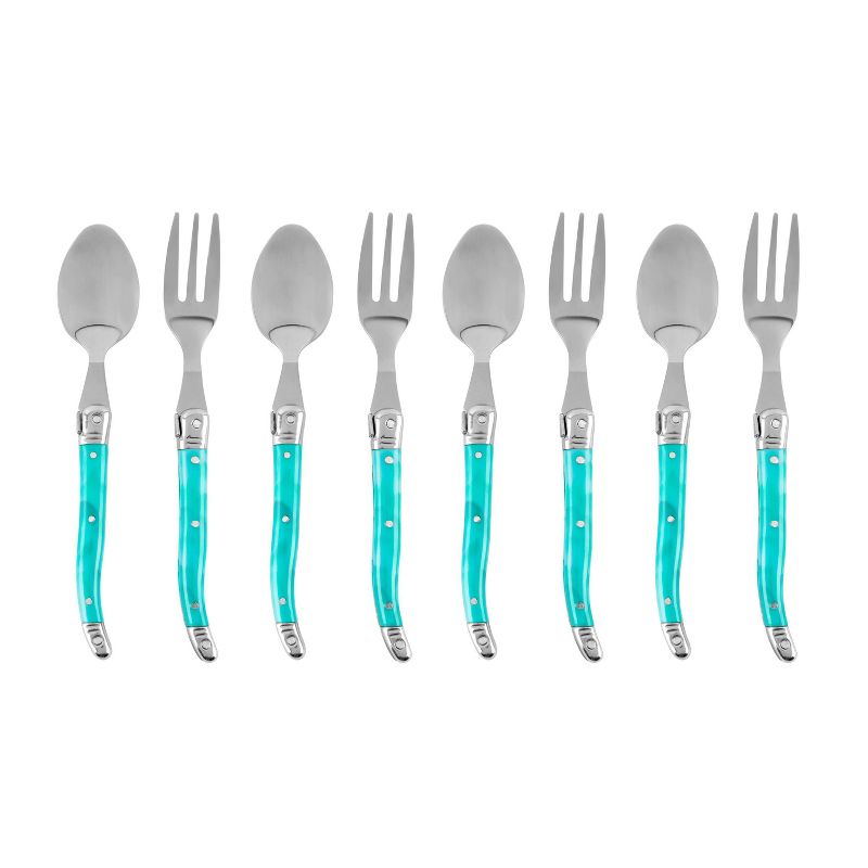 French Home Laguoile 8pc Stainless Steel Dessert Spoon and Fork Silverware Set