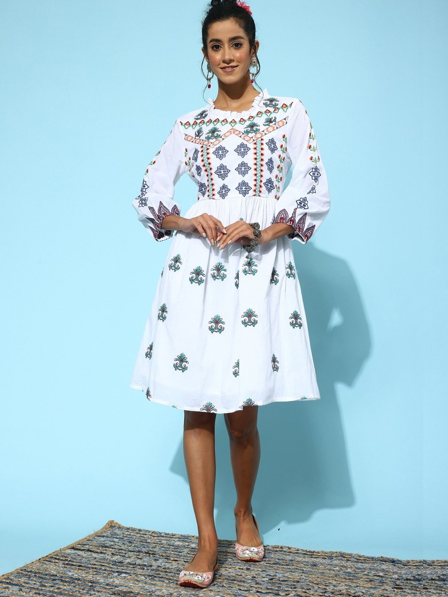 Saffron Threads Black Cotton Floral Print Ethnic Dress