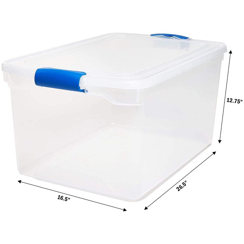 Homz Heavy Duty Modular Stackable Storage Tote Containers with Latching Lids, 66 Quart Capacity, Clear, 2 Pack