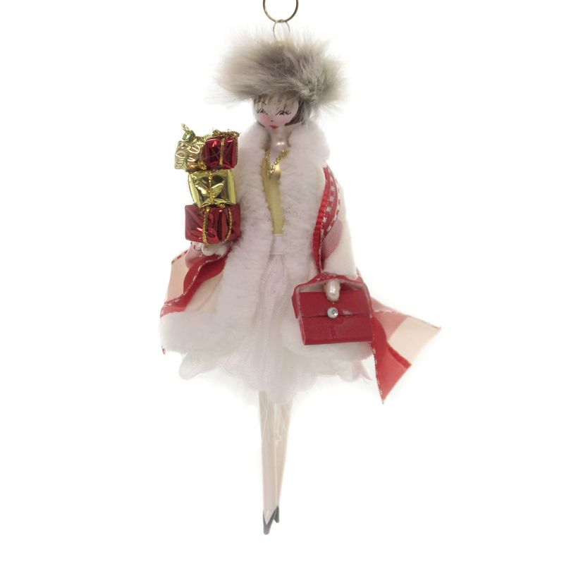 Italian Ornaments 7.0" Kate Helen In White Wool Coat Italian Ornament Diva Lady  -  Tree Ornaments