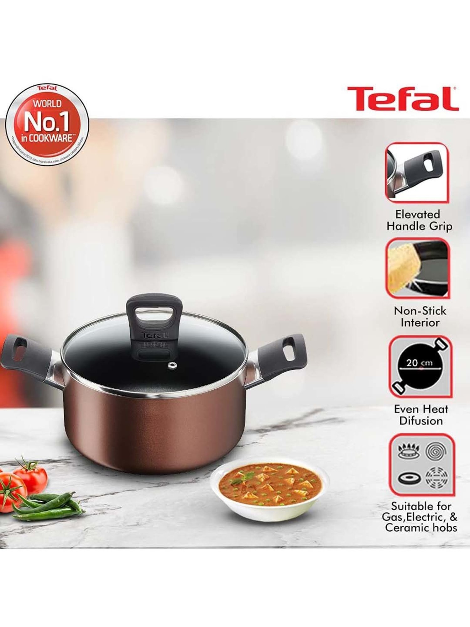 Tefal Super Cook Plus Brown Aluminium 24 cm Non Stick Stew Pot With Lid (2.4 L)