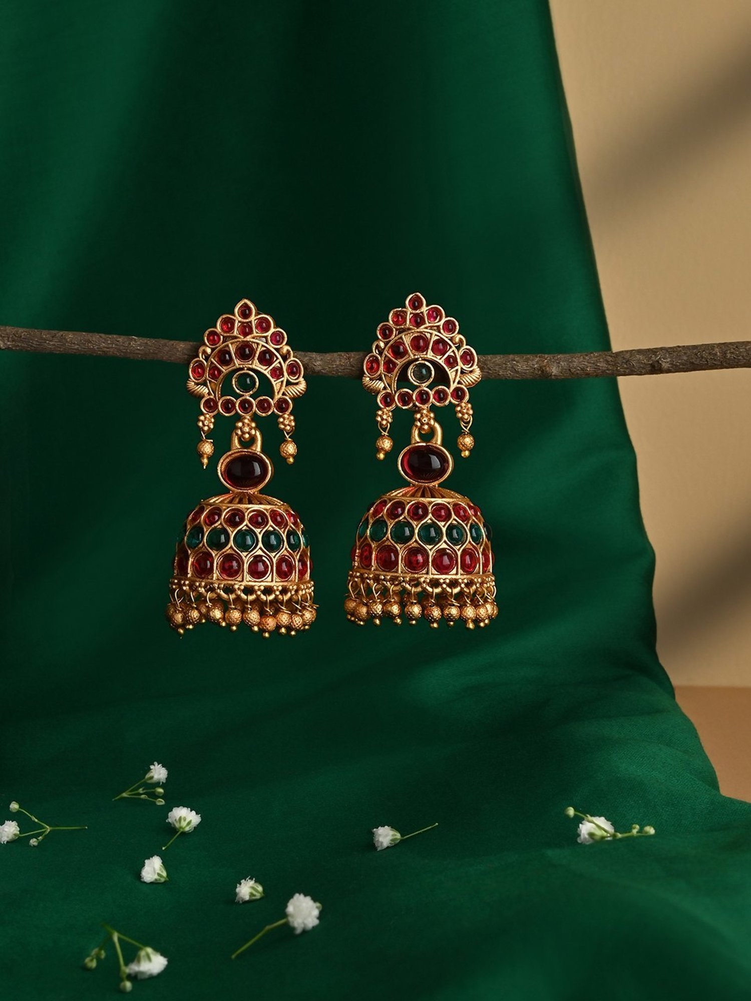 Fida Multicolor Gold Plated Temple Jhumki Earrings for Women