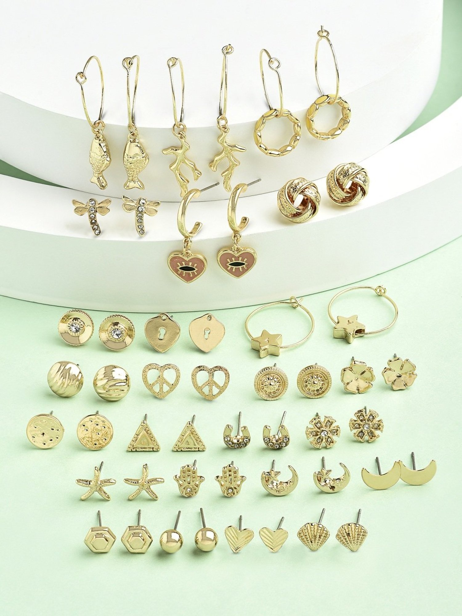 Zaveri Pearls Set of 25 Gold Tone Contemporary Studs & Drop Earrings-ZPFK15137