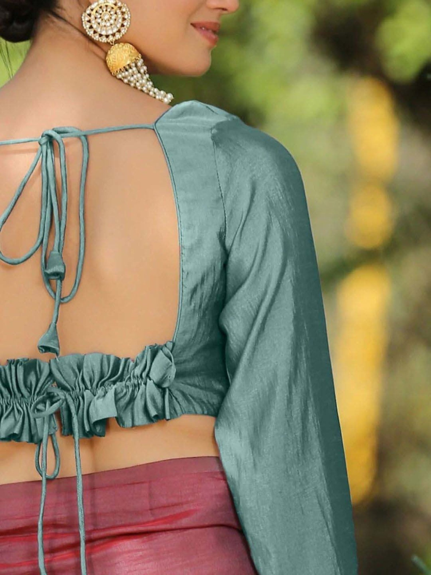 Swtantra Aqua Green Drawstring Detail Readymade Blouse