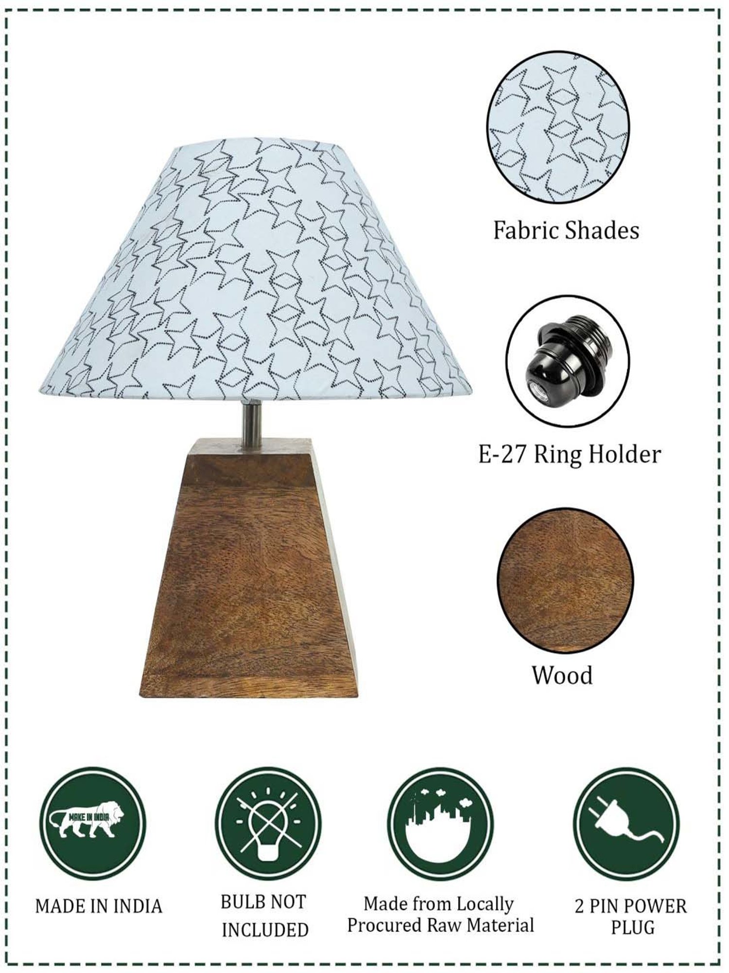 Homesake Cone Star White Wood Pyramid Table Lamp with Fabric Lampshade