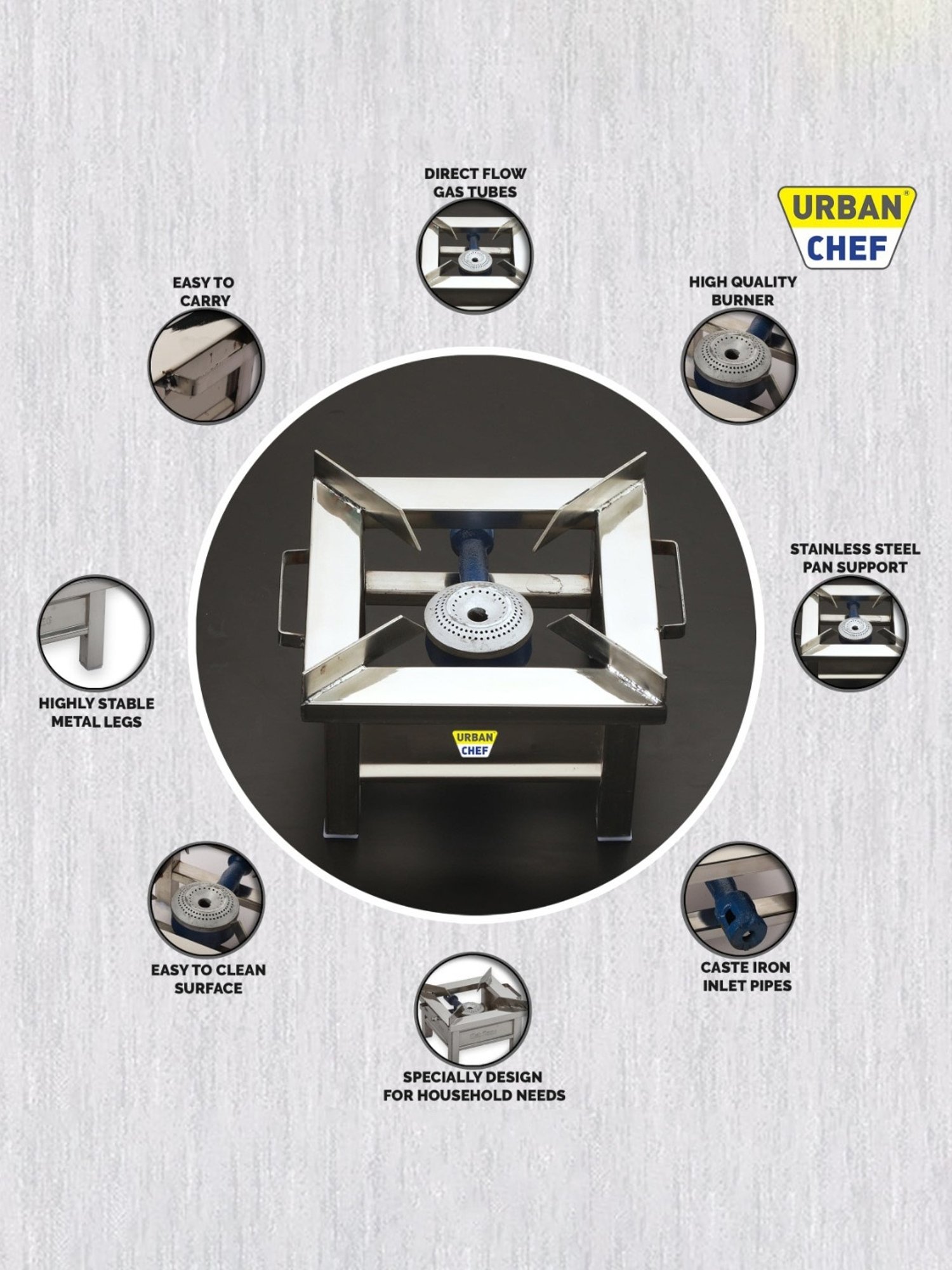 Urban Chef Gas Stove with Single Burner ( Silver )