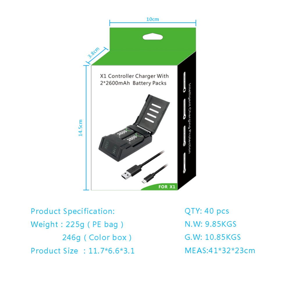 Brightup Charging Dock For XBOX ONE Handle X ONE S Controller Charger with 2 Battery /Pack