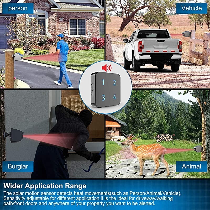 Solar Driveway Alarm SystemUp to 50FT Wide Sensor Range 3 Adjustable SensitivitiesFully Weatherproof Outdoor Motion SensorampDetector DIY Security Alert System