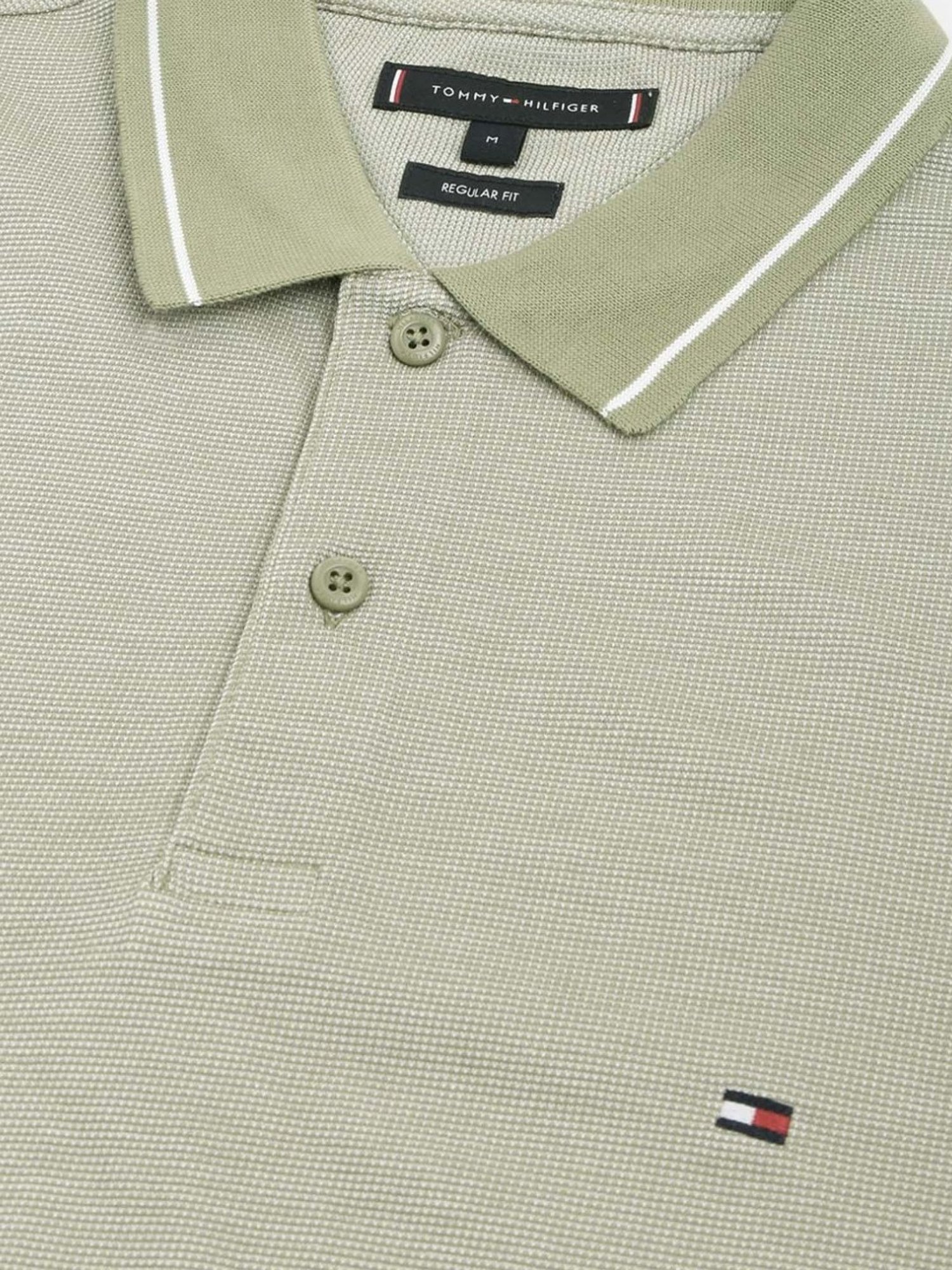 Tommy Hilfiger Faded Olive & Ecru Regular Fit Polo T-Shirt