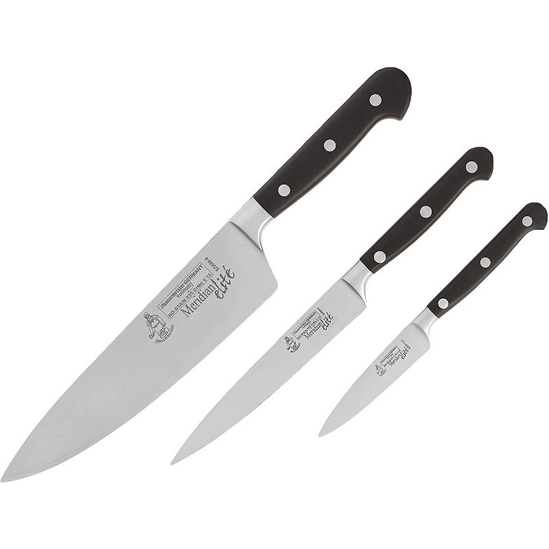 Messermeister Meridian Elite Professional 3 Piece German 8 Inch Chef,  6 Inch Utility, and 3.5 Inch Parer Multi Purpose Kitchen Knife Set