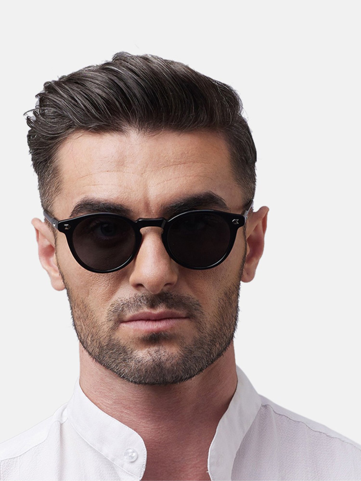 Shisen Fox Miyoko Piano Black Rectangular Unisex Polarized UV Protection Sunglasses -49 mm