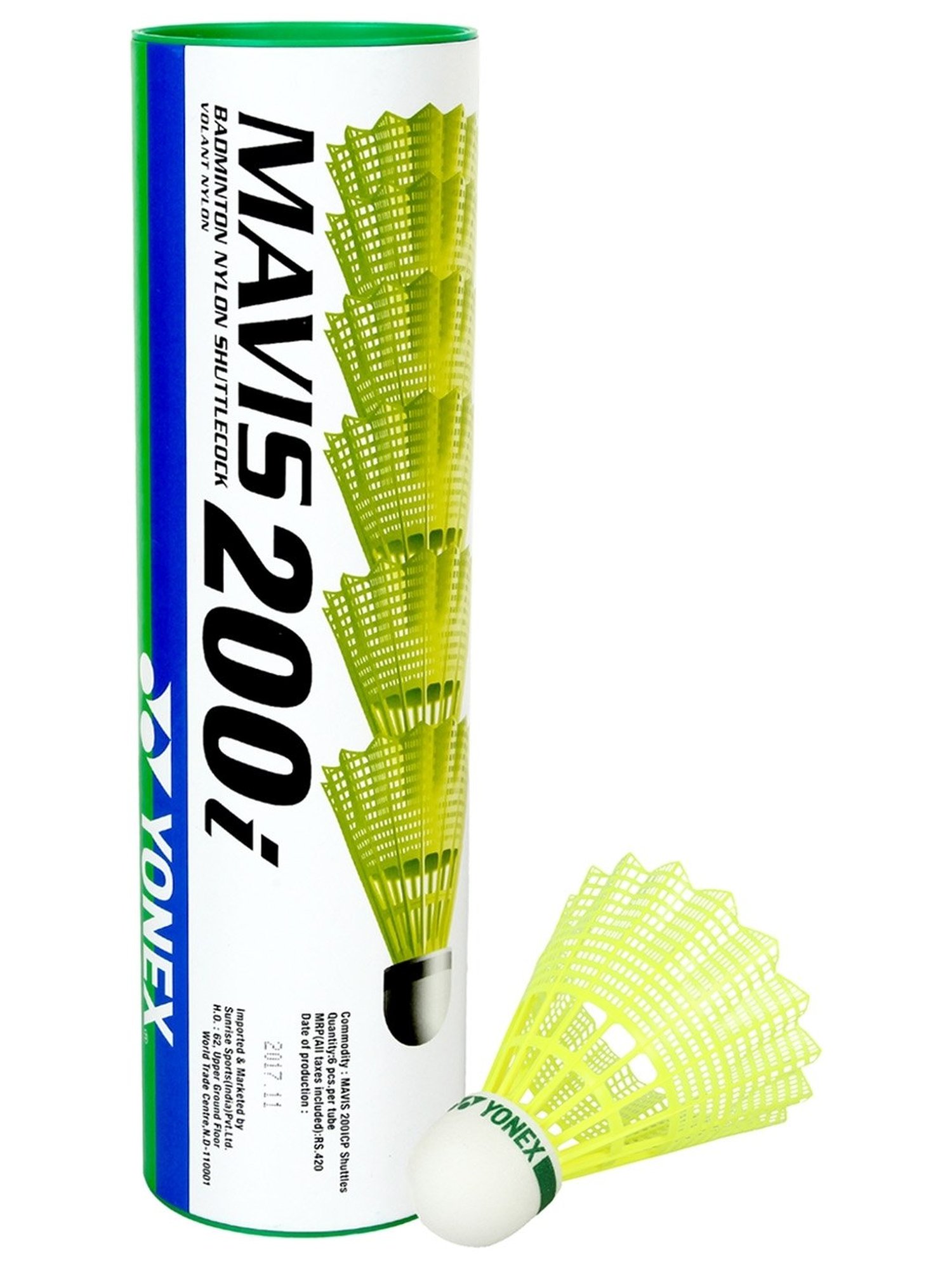 Yonex Nylon Badminton Shuttle MAVIS 200 I Green (Pack of 6)