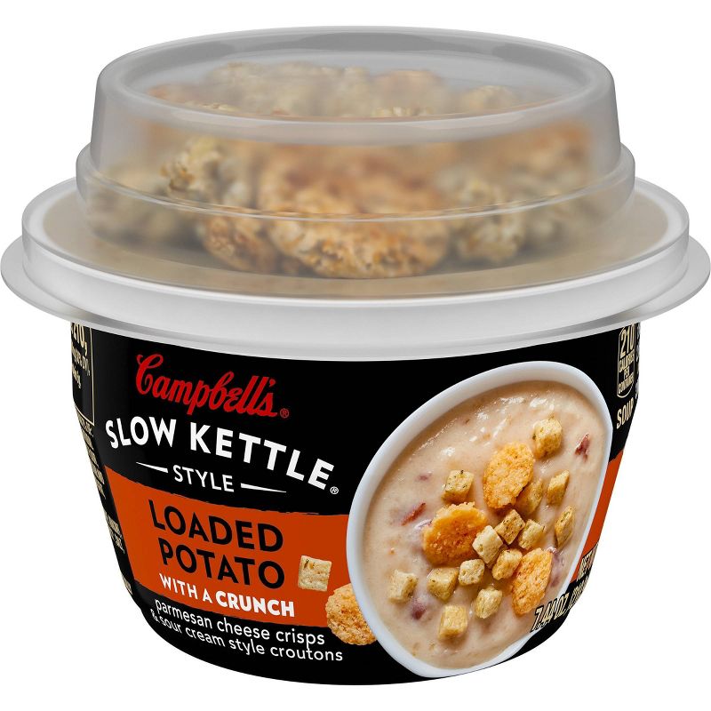 Campbell's Slow Kettle Style Loaded Potato Soup With Crunchy Toppings, 7.44oz Microwavable Cup