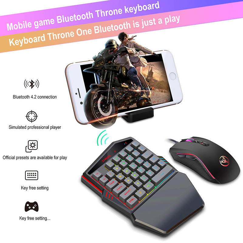 HXSJ K88 Mobile Bluetooth Wireless Keyboard 35 Keys Rbg Backlit Wired Mouse 3200dpi Gaming Pubg Keyboard for Android/ios Gaming Converter