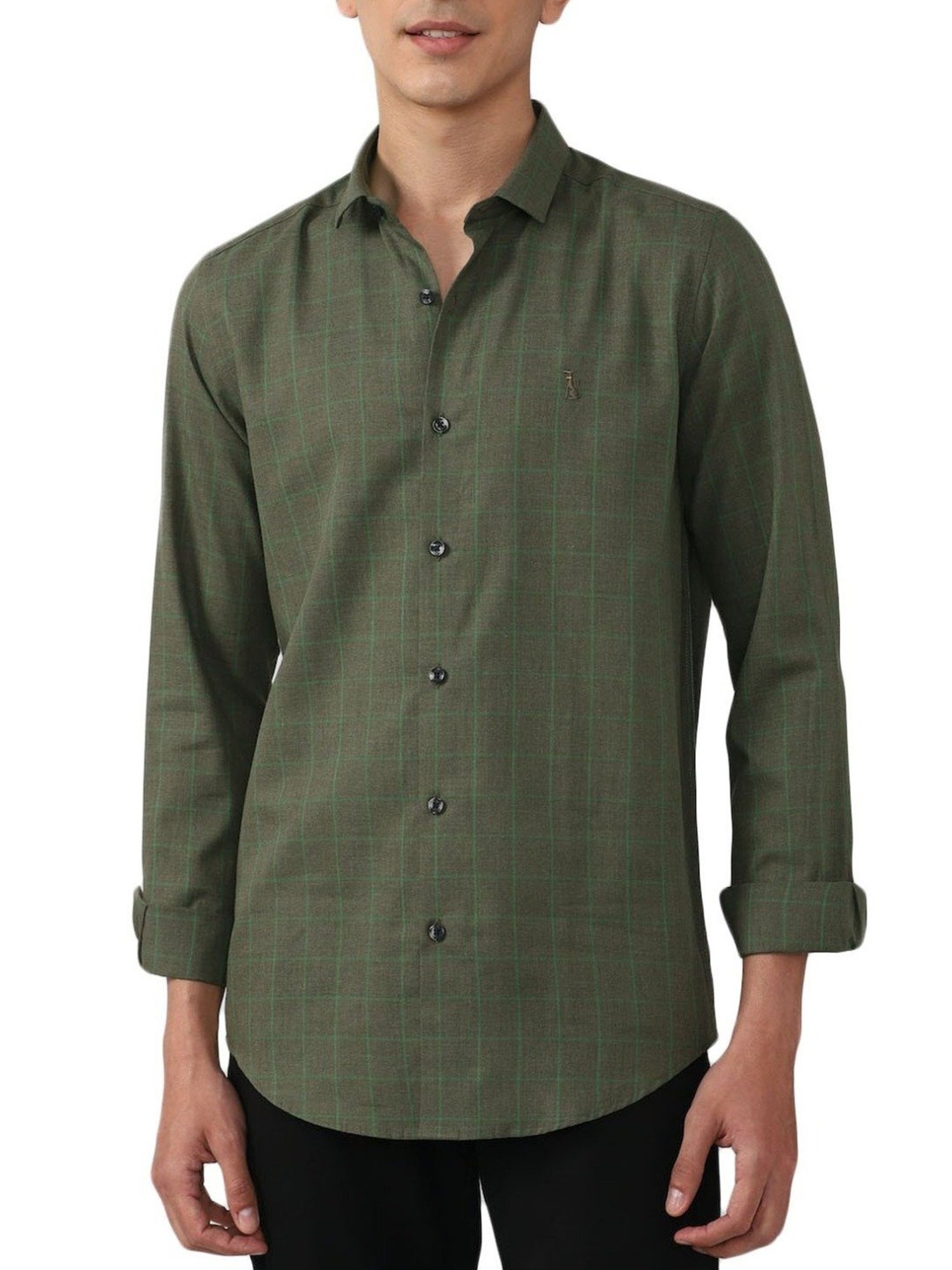Simon Carter London Olive Checks Slim Fit Shirt