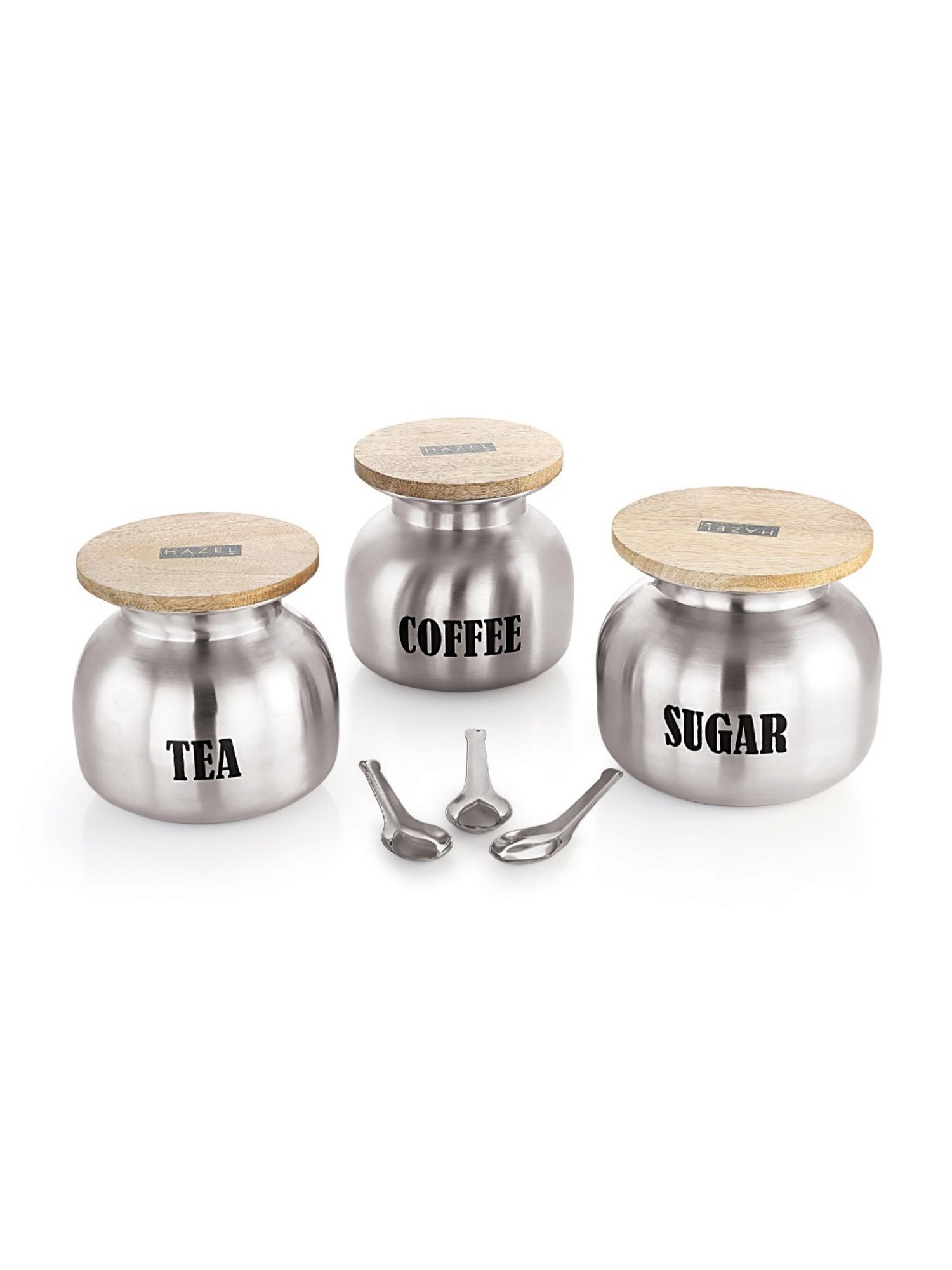 HAZEL Silver Stainless Steel Tea coffee sugar containers - Set of 3