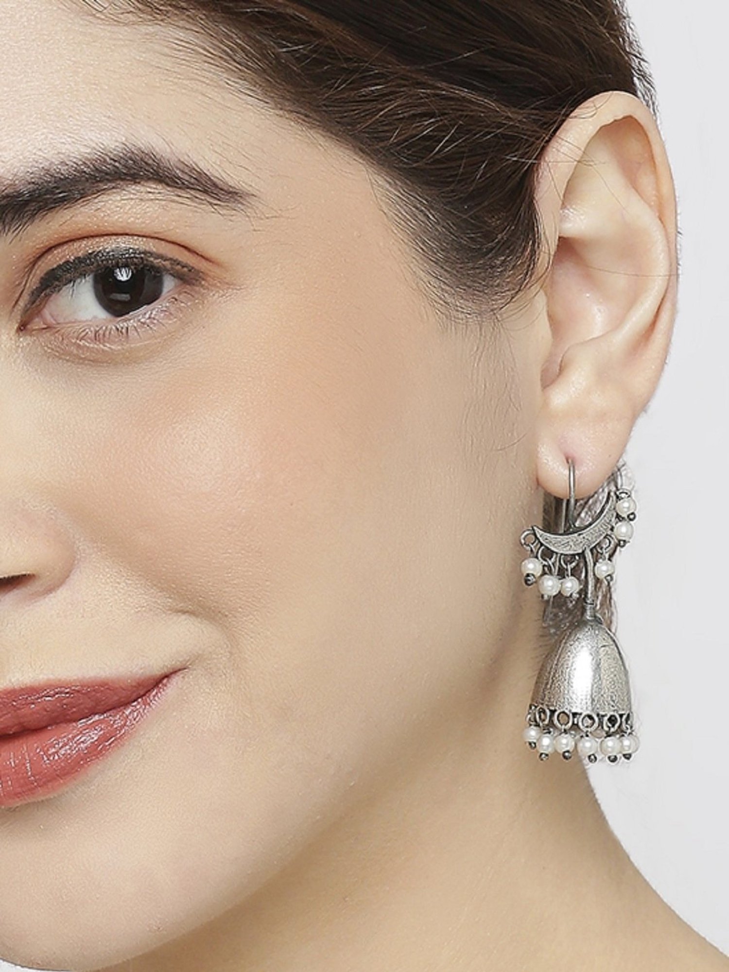 Oomph Oxidized Silver Look Alike Contemporary Ethnic Jhumki Earrings