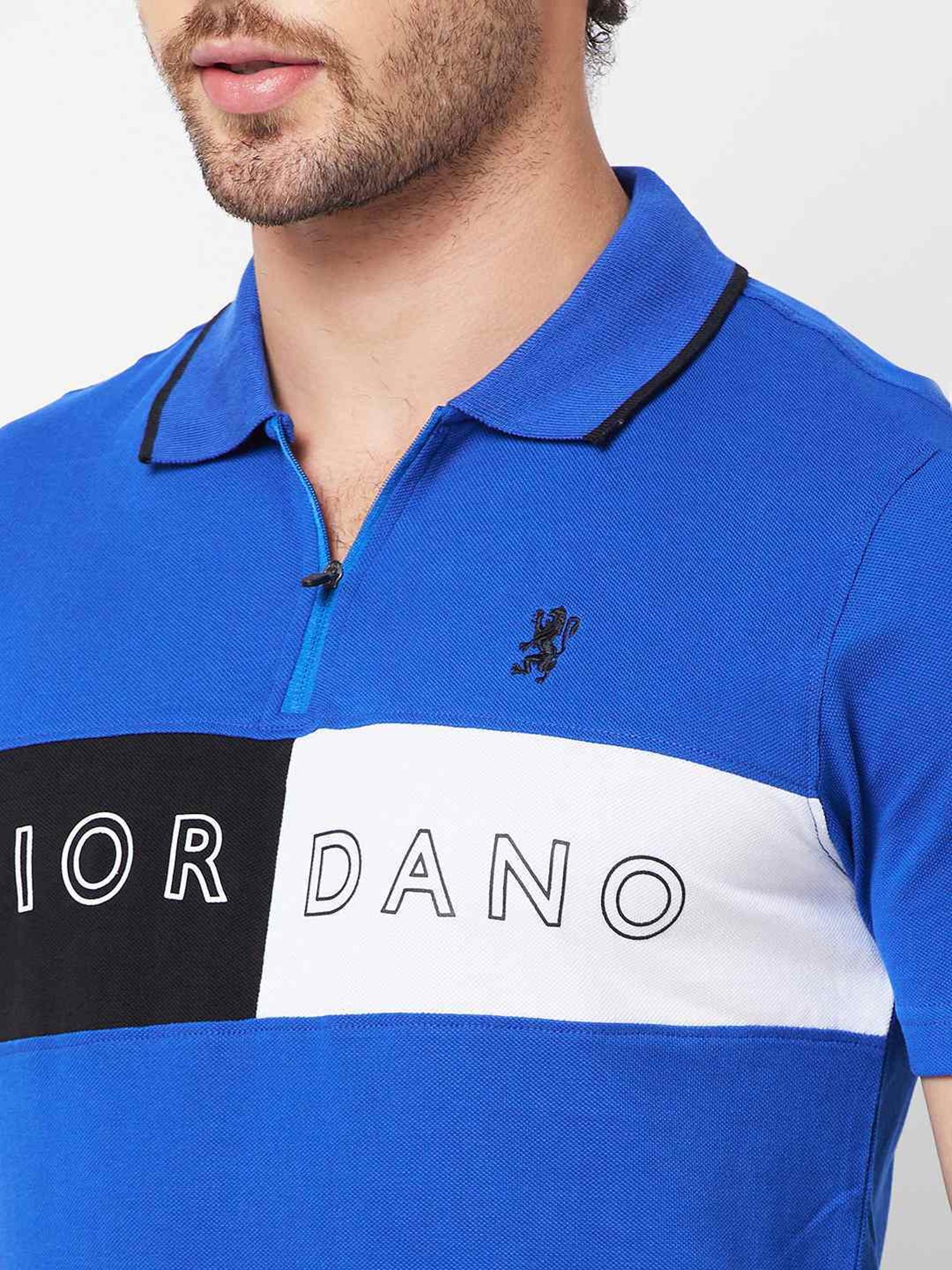 Giordano Dark Blue Slim Fit Colour Block Polo T-Shirt