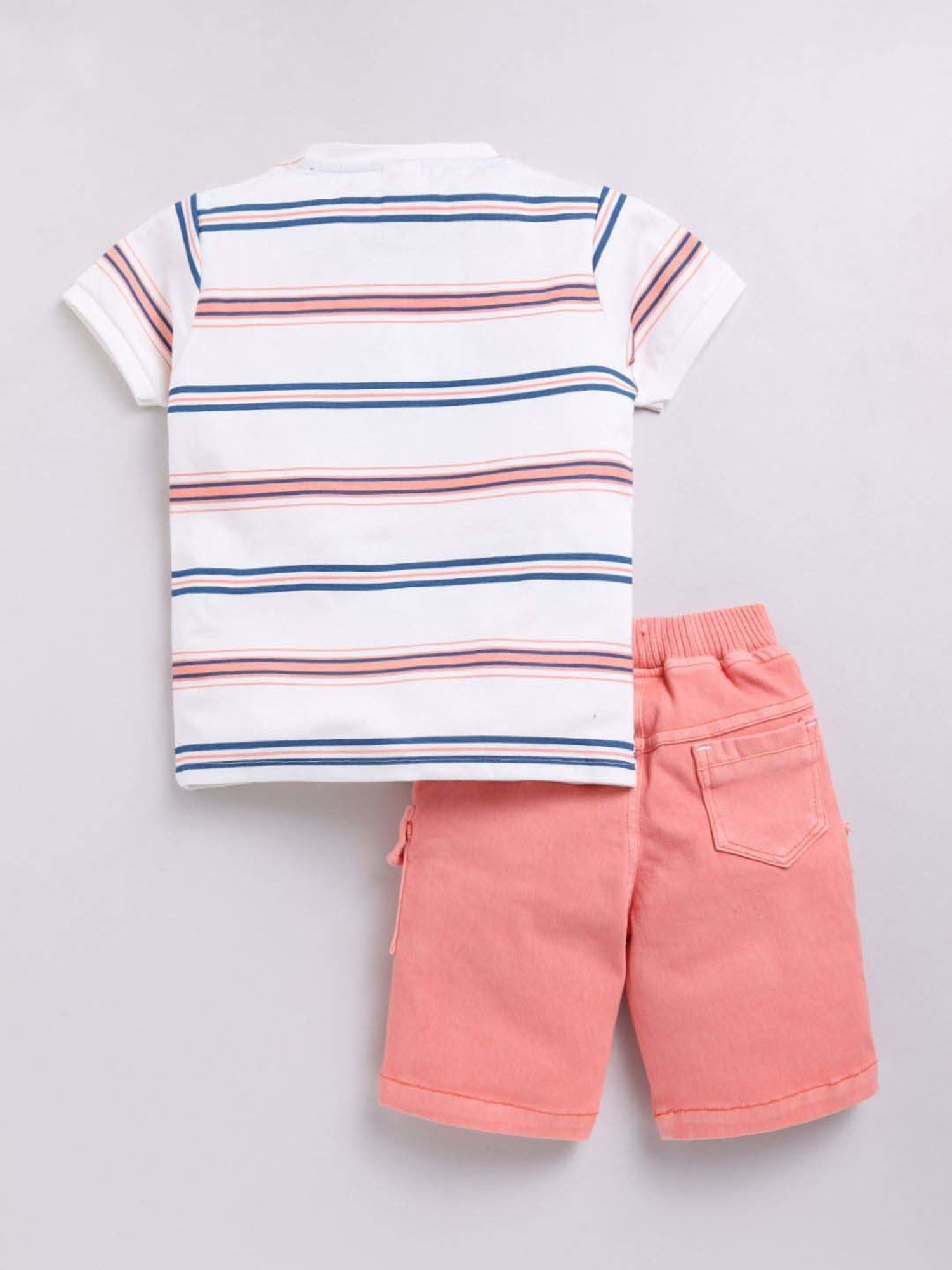 UNO KIDS Boys Peach & White Striped Top & Short sets