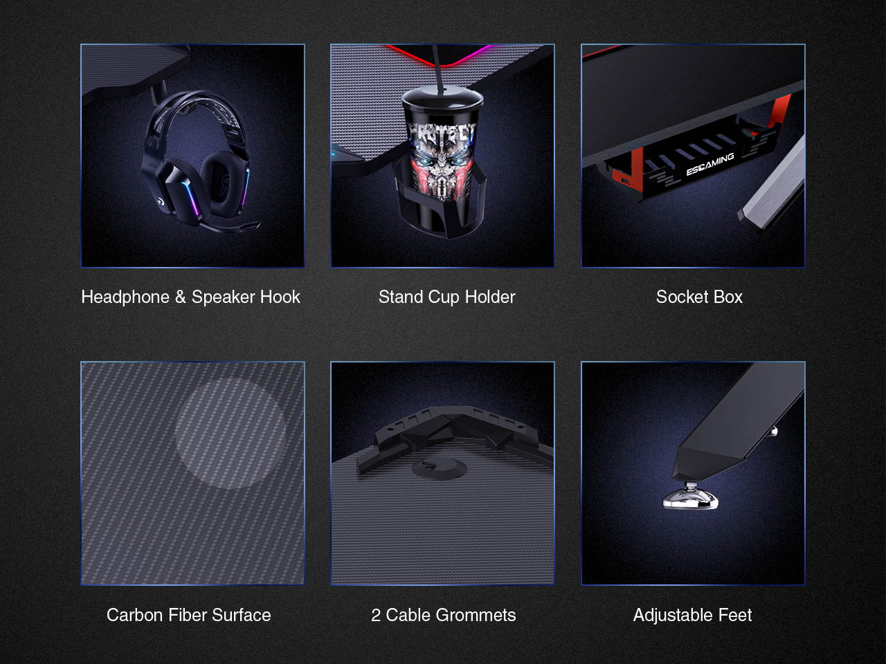 ESGAMING 47.3 Inch RGB light Gaming Computer Desk with 2.0mm Thickness Aluminum Legs 120x60cm(47.3x24inch)