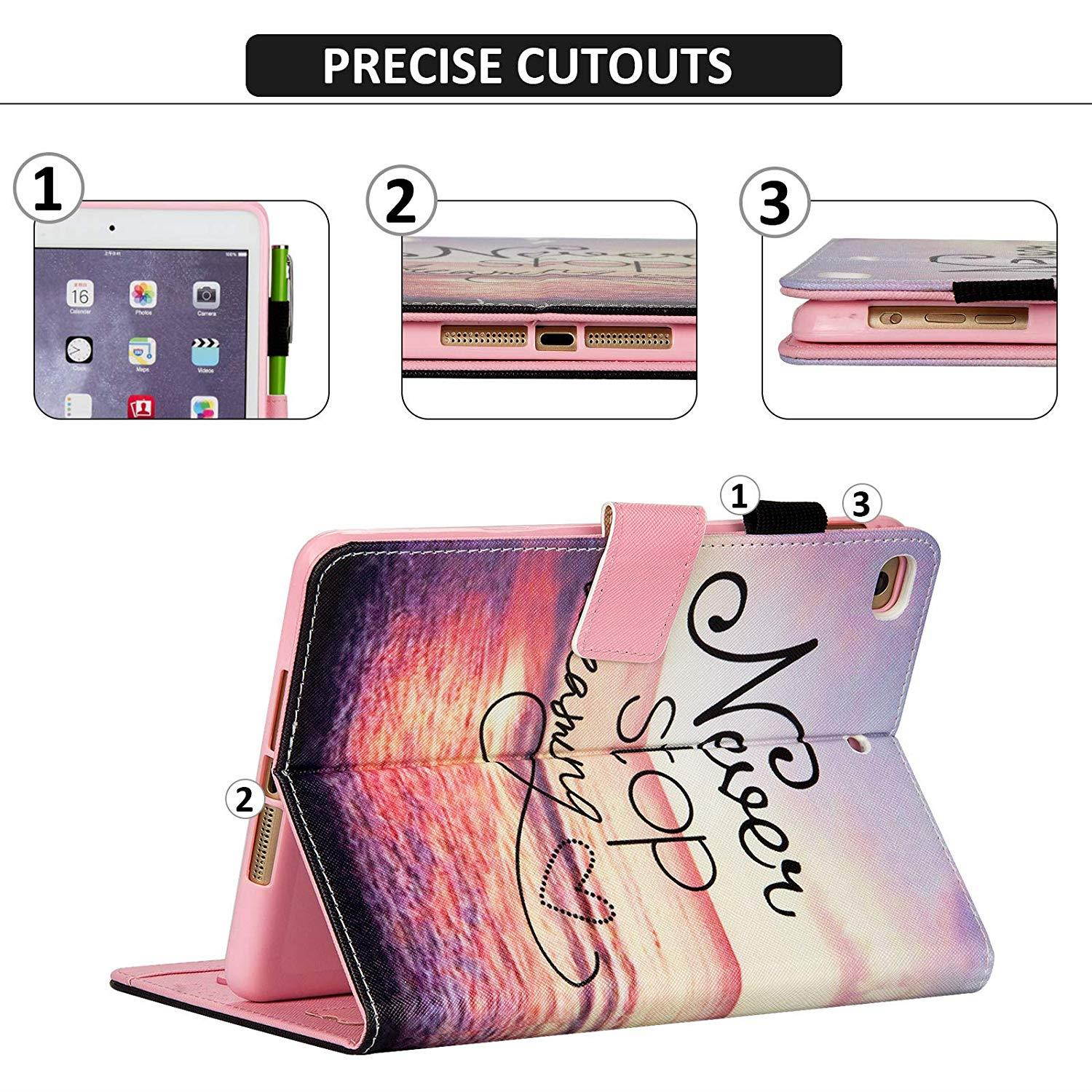 iPad Mini Case, iPad Mini 2/3 Case, Dteck(TM) Cartoon Cute Flip Folio Stand PU Leather Case with Cards Slots Full Body Protective Magnetic Cover for Apple iPad Mini 3 2 1 (01 Never Stop)