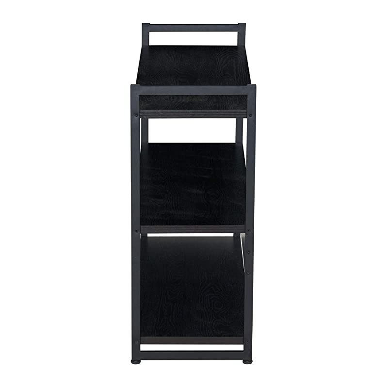 3 Tier Storage Shelf with Minimalist Metal Frame | 40.5" W x 32.5" H x 13.75" D | Black Wood Grain