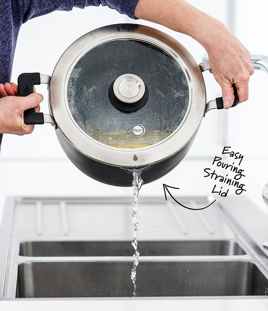 GreenPan Levels Hard Anodized Stackable Ceramic Nonstick Stockpot with Straining Lid, 6-Quart