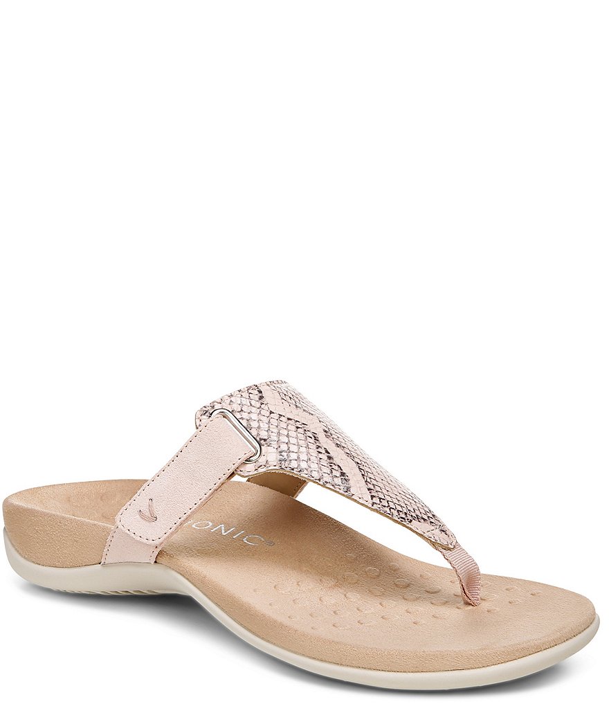 Vionic Wanda Snake Embossed T-Strap Sandals