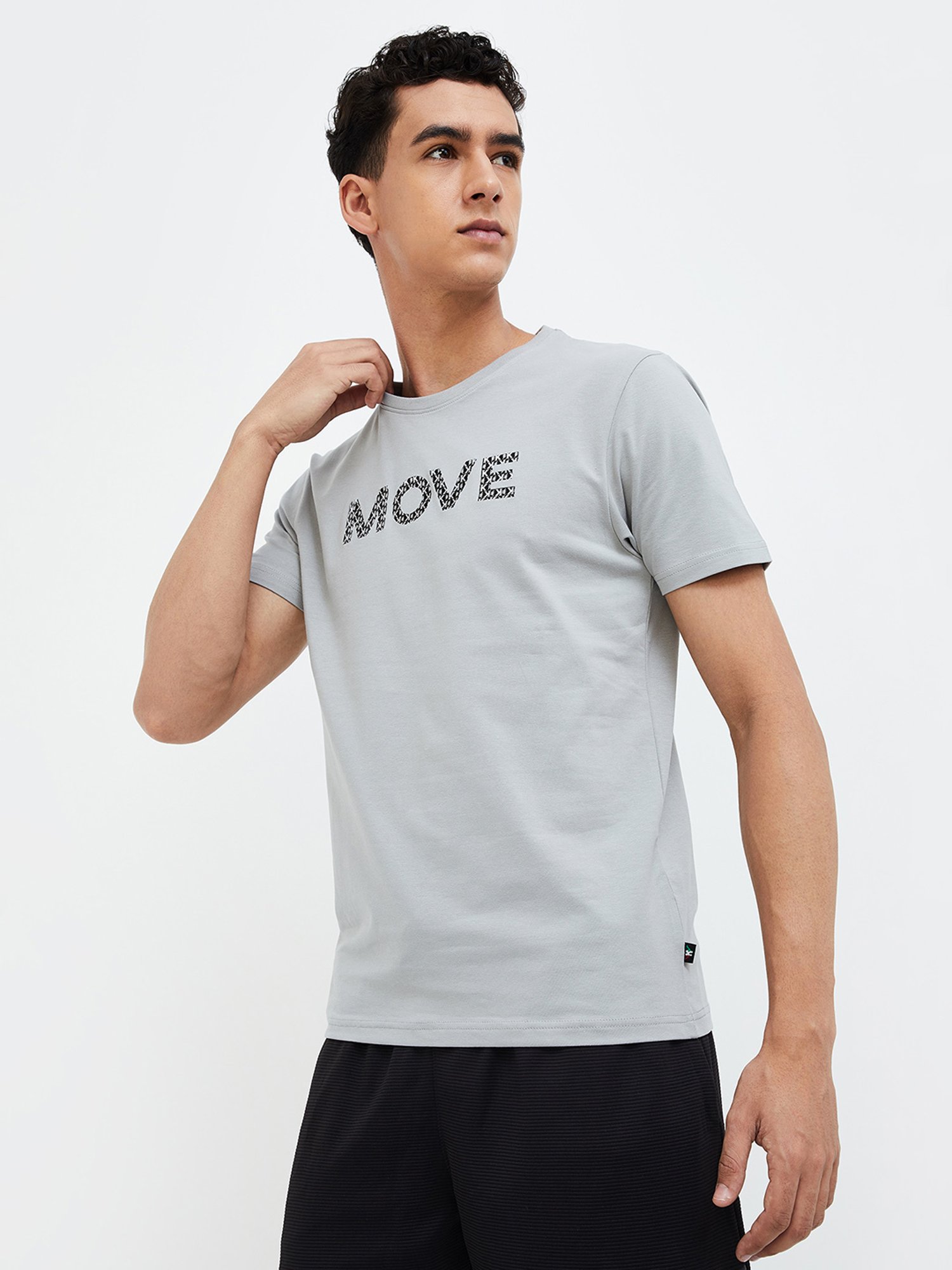 KAPPA Grey Regular Fit Printed Sports T-Shirt
