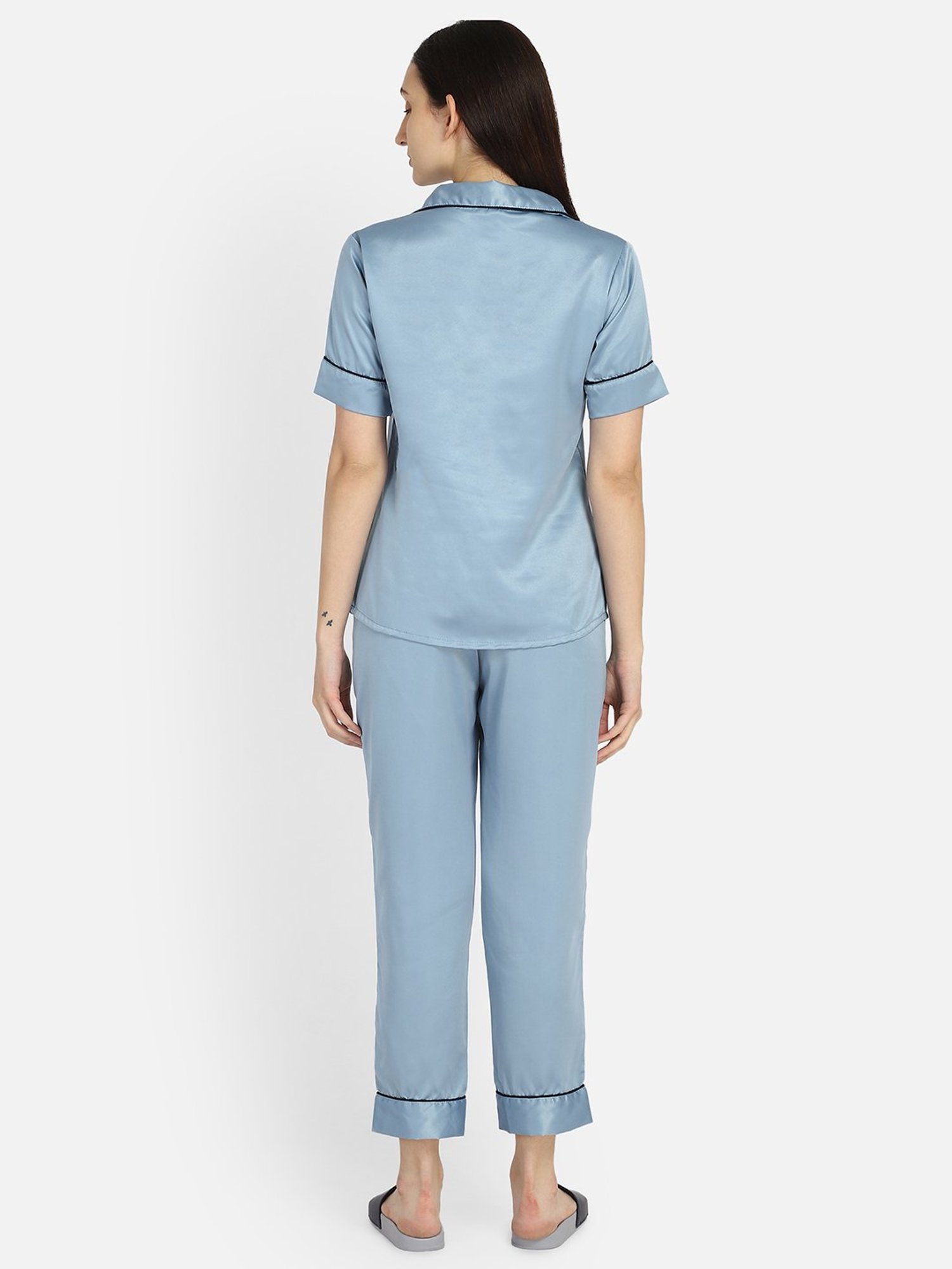 Smarty Pants Blue Satin  Shirt With Pyjamas