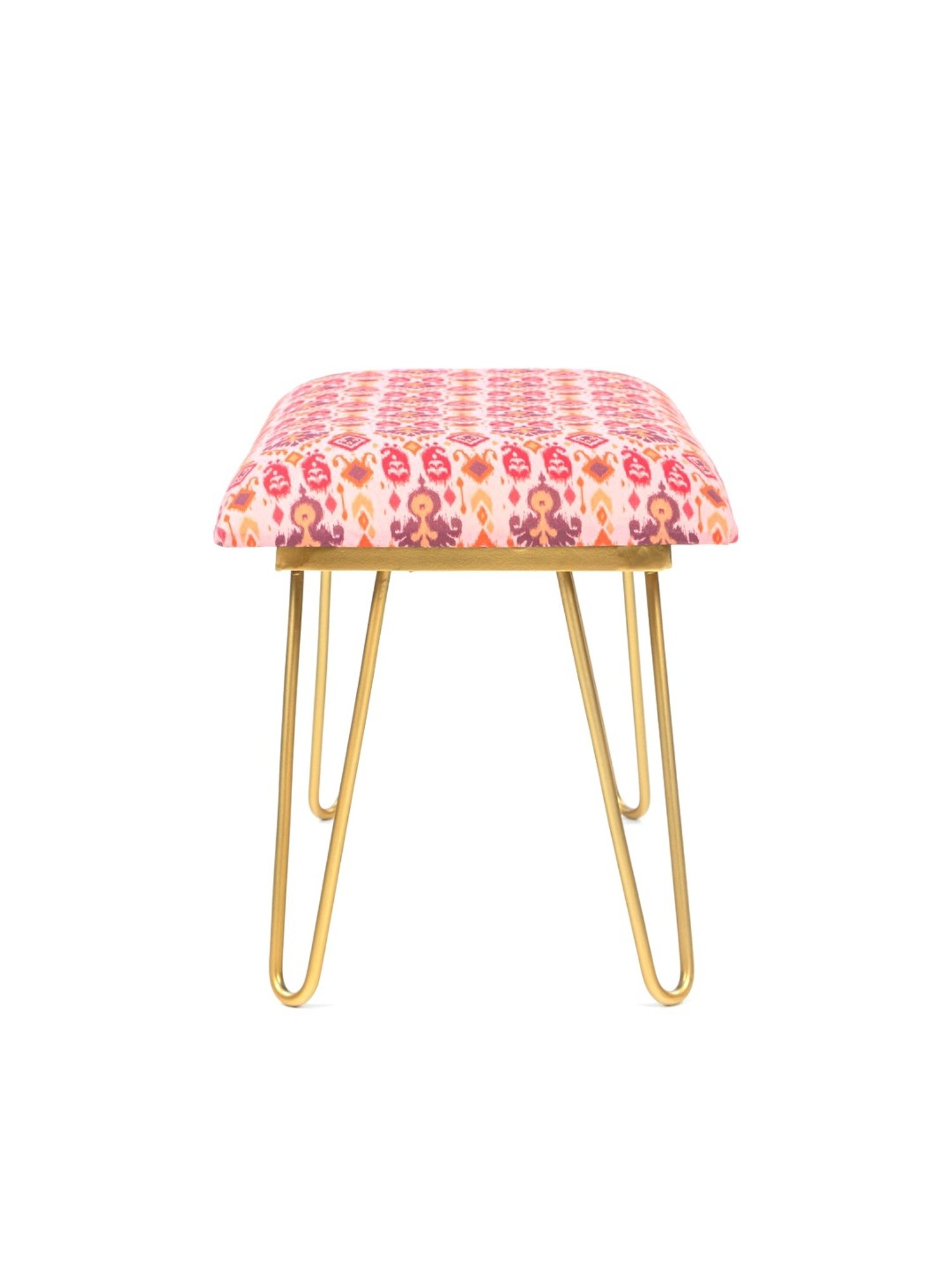 Chumbak Kitsch Earthy Ikat Pink Peach Iron Bench