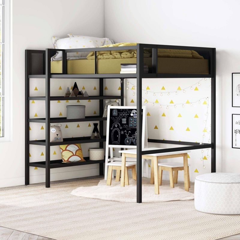 Tara Metal Storage Loft with Bookcase Black - Room & Joy
