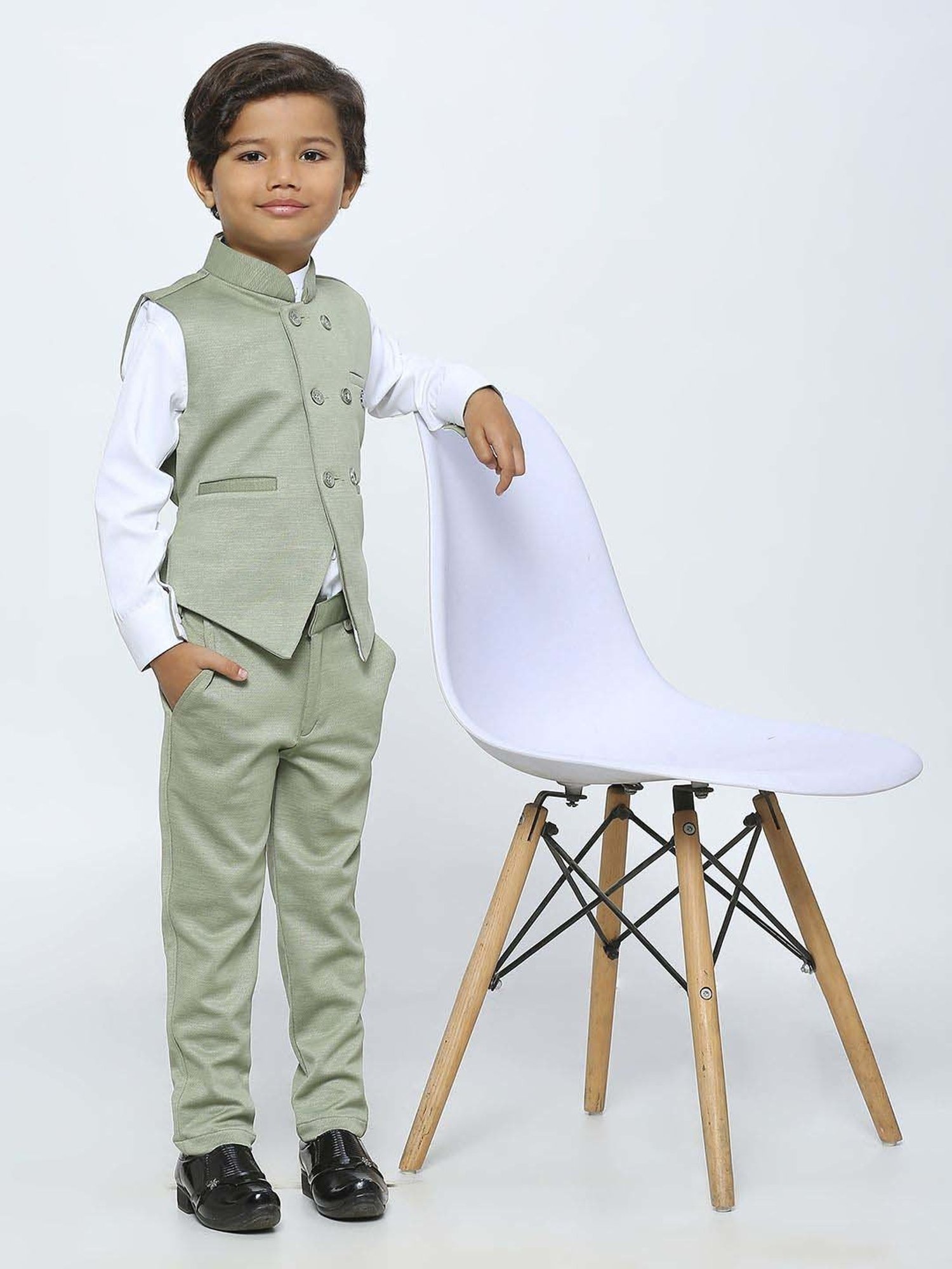 Kids Island Boys Grey Solid Full Sleeves Suit Set