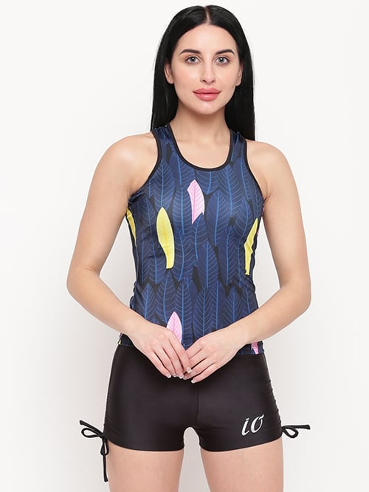 IO Blue & Black Printed Tankini