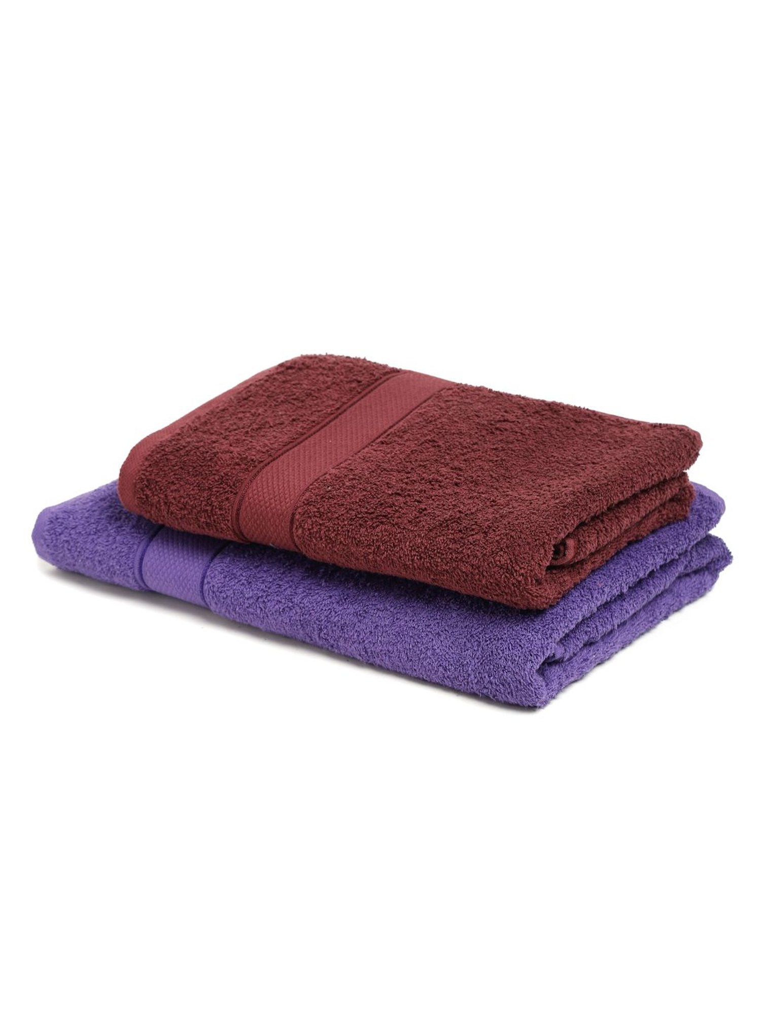 Creeva Violet & Wine 525 GSM Cotton Bath Towel Set of 2