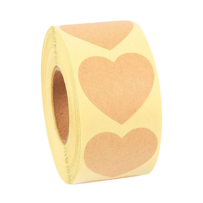 Best Paper Greetings Adhesive Heart Stickers Roll Heart Shape Labels for Scrapbooking, Crafting, Party Favors, Kraft Paper, Brown, 1.5", 500-Piece
