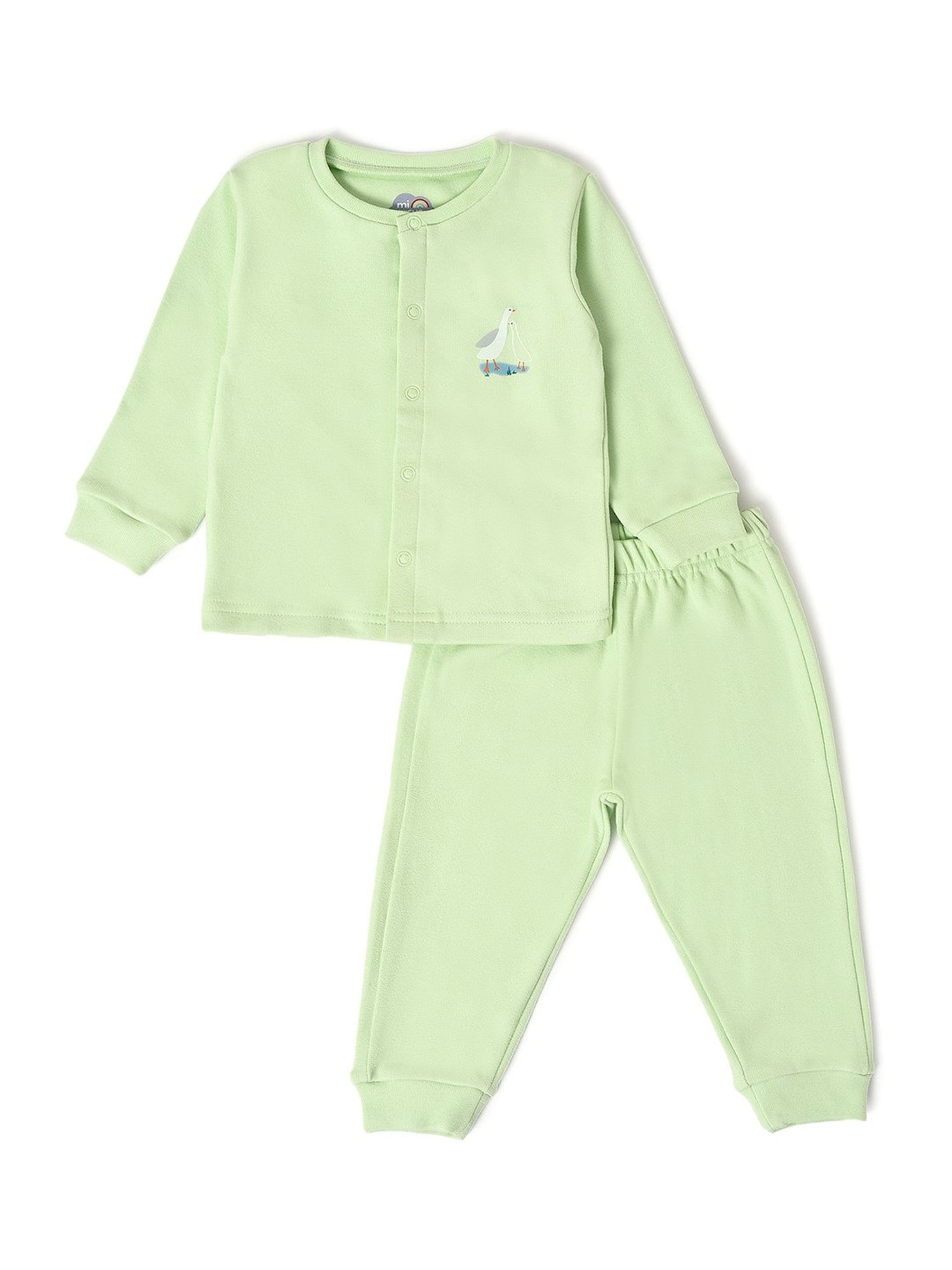 MiArcus Kids Light Green Solid Full Sleeves Thermal Top with Thermal Pants