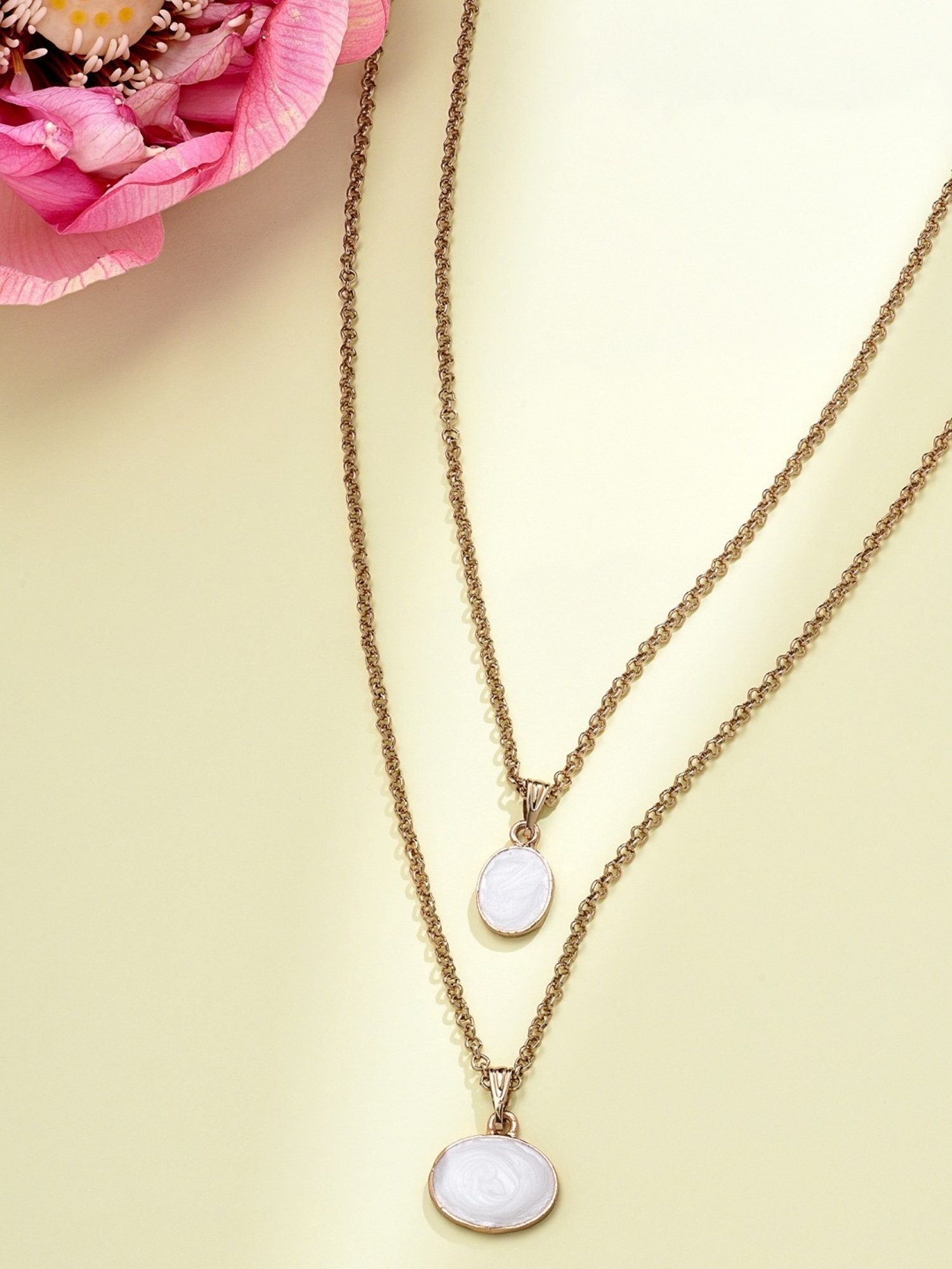 Zaveri Pearls White Enamel 2 Layers Contemporary Charm Drop Chain-ZPFK14556