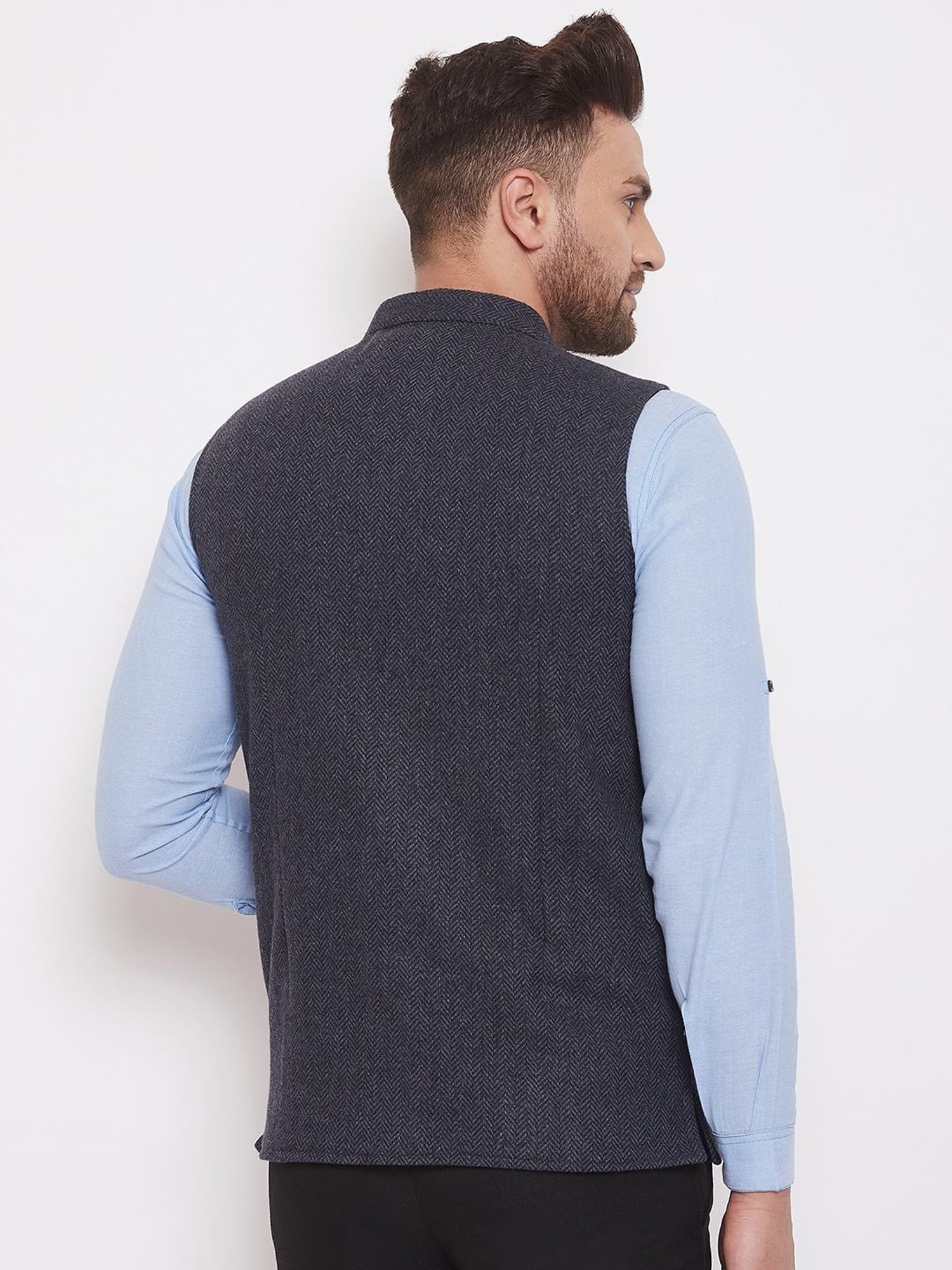 Even Grey Regular Fit Texture Nehru Jacket