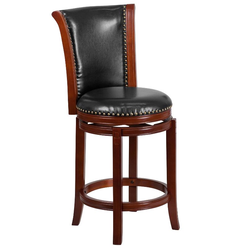 Emma and Oliver 26"H Panel Back Dark Chestnut Wood Counter Swivel Stool