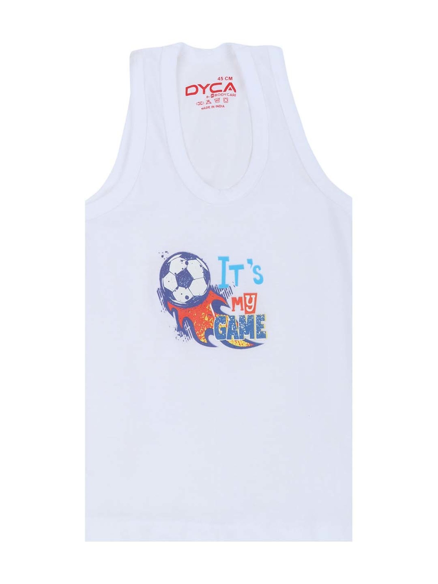 Dyca Kids White Cotton Printed Vest (Pack of 4)