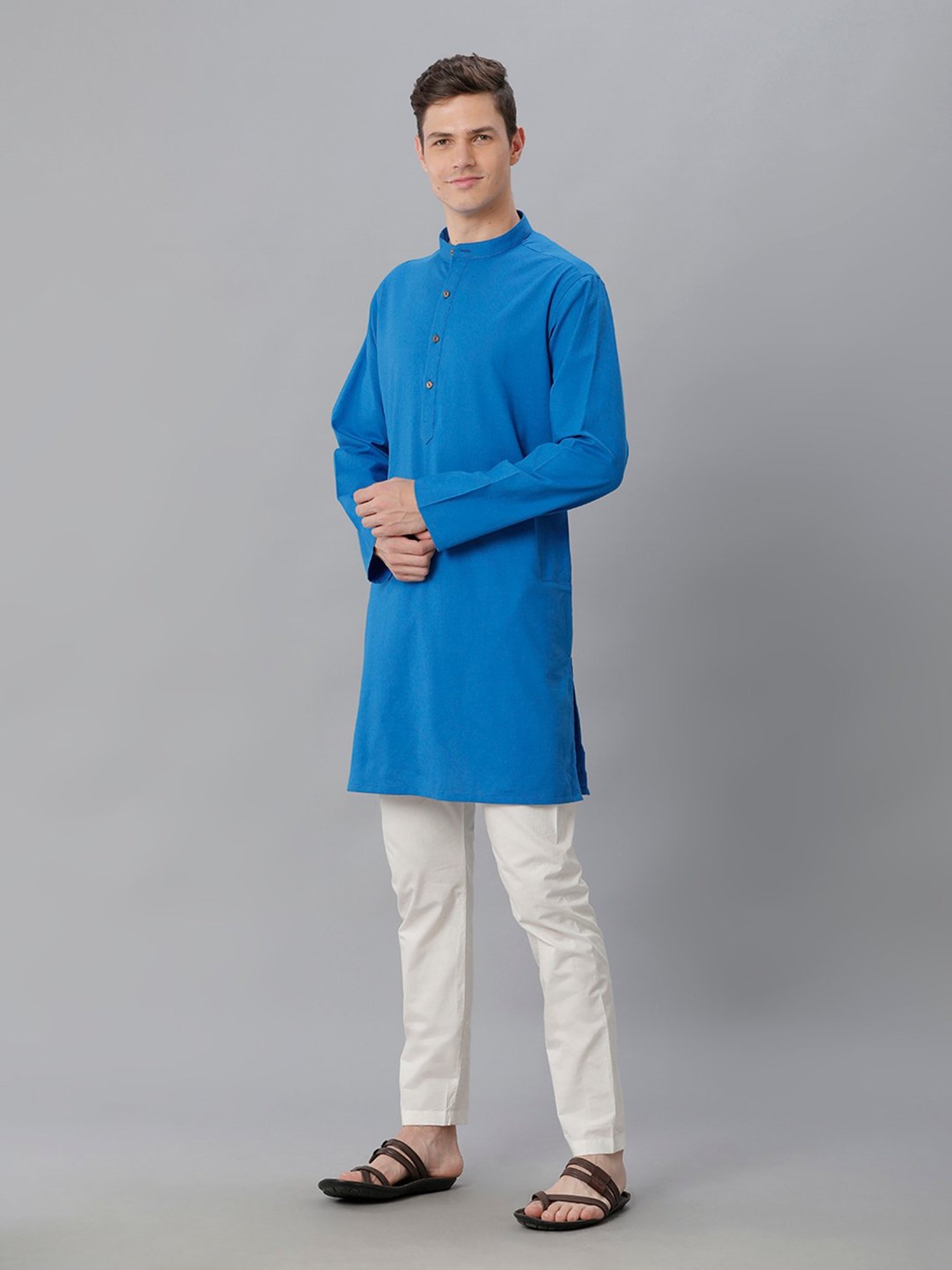 CAVALLO by Linen Club Royal Blue Regular Fit Kurta