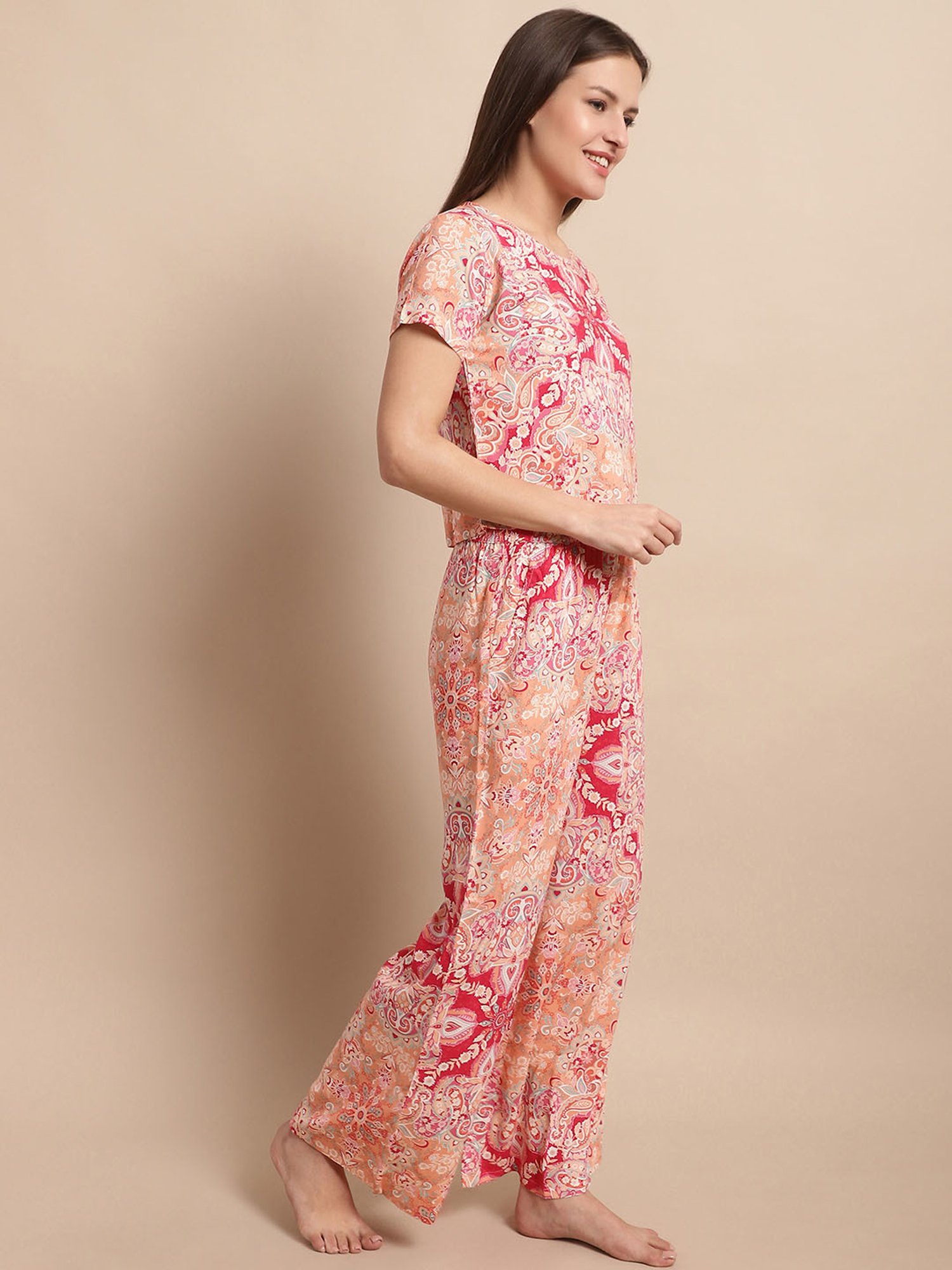 Boston Club Pink Printed Top With Pyjamas