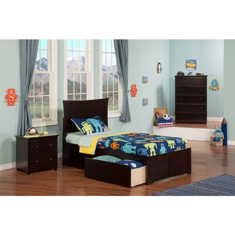 Metro Twin XL Flat Panel Foot Board w/ 2 Urban Bed Drawers Espresso - Atlantic Furniture