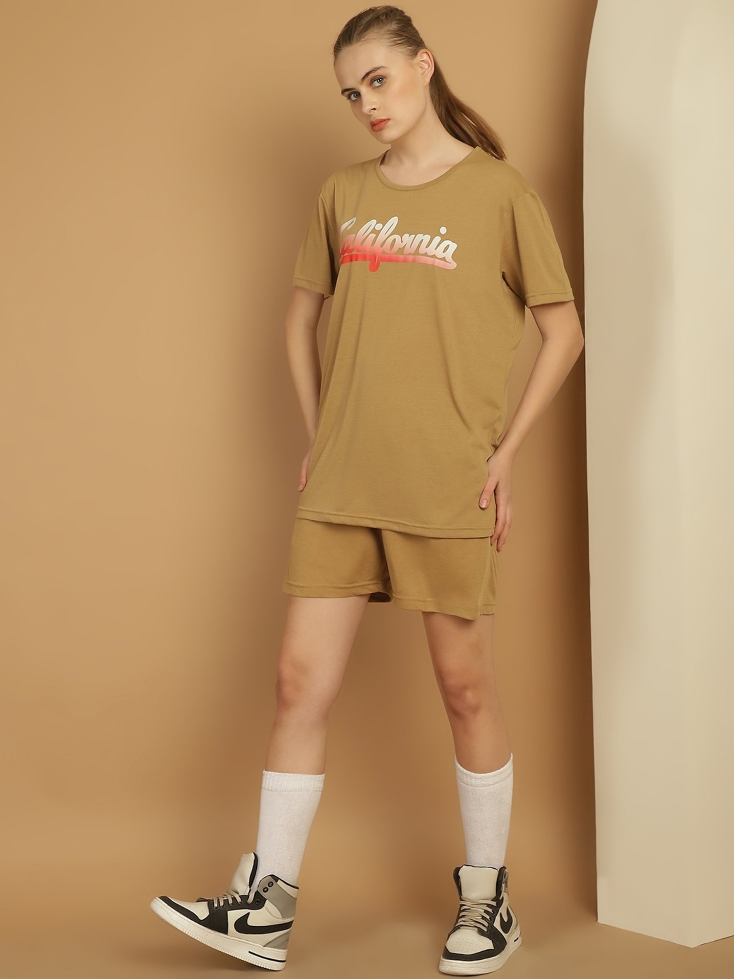 Vimal Jonney Mustard Cotton Printed T-Shirt & Shorts Set