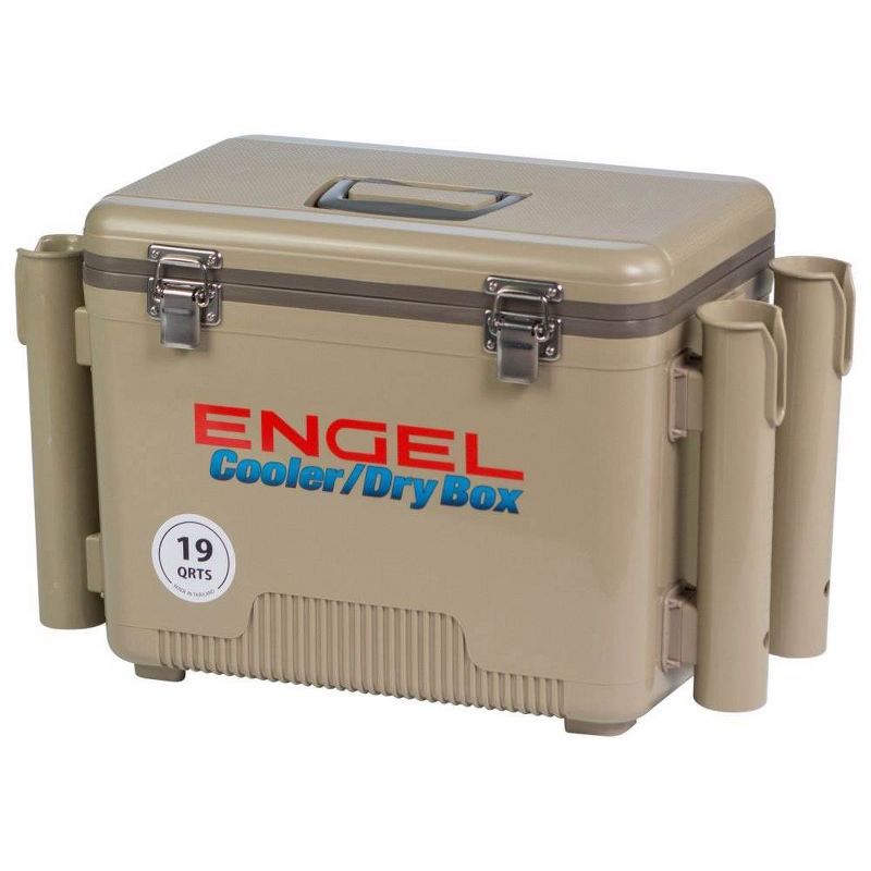 Engel 19 Quart Fishing Rod Holder Attachment Insulated Dry Box Cooler, Tan
