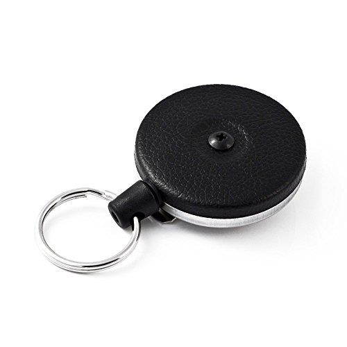 KEY-BAK Orignal Series Retractable Reel with 48 inch Kevlar Cord, Black Front, Steel Belt Clip, 8 oz. Retraction, Split Ring (Black 2-PACK)